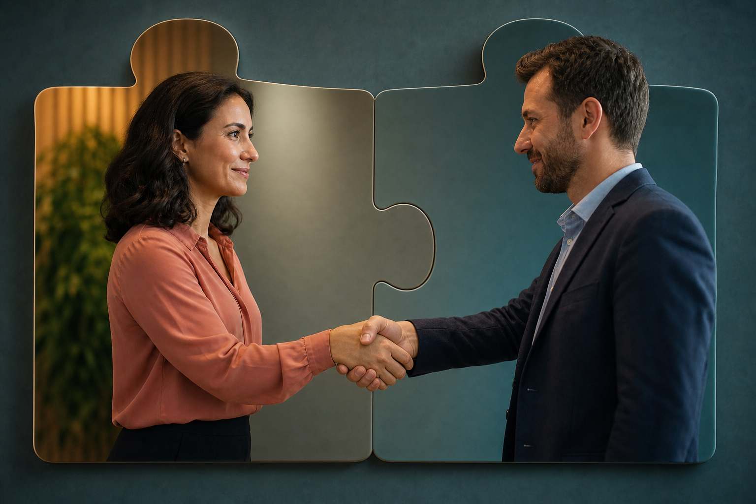 Two Puzzle Pieces Forming a Handshake-1